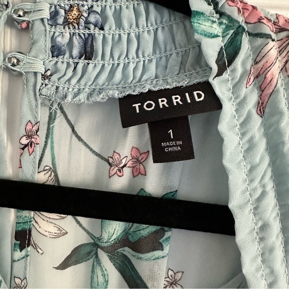 Size 1X Torrid Mini Chiffon Blue Floral High Neck Smocked Dress - Picture 9 of 9